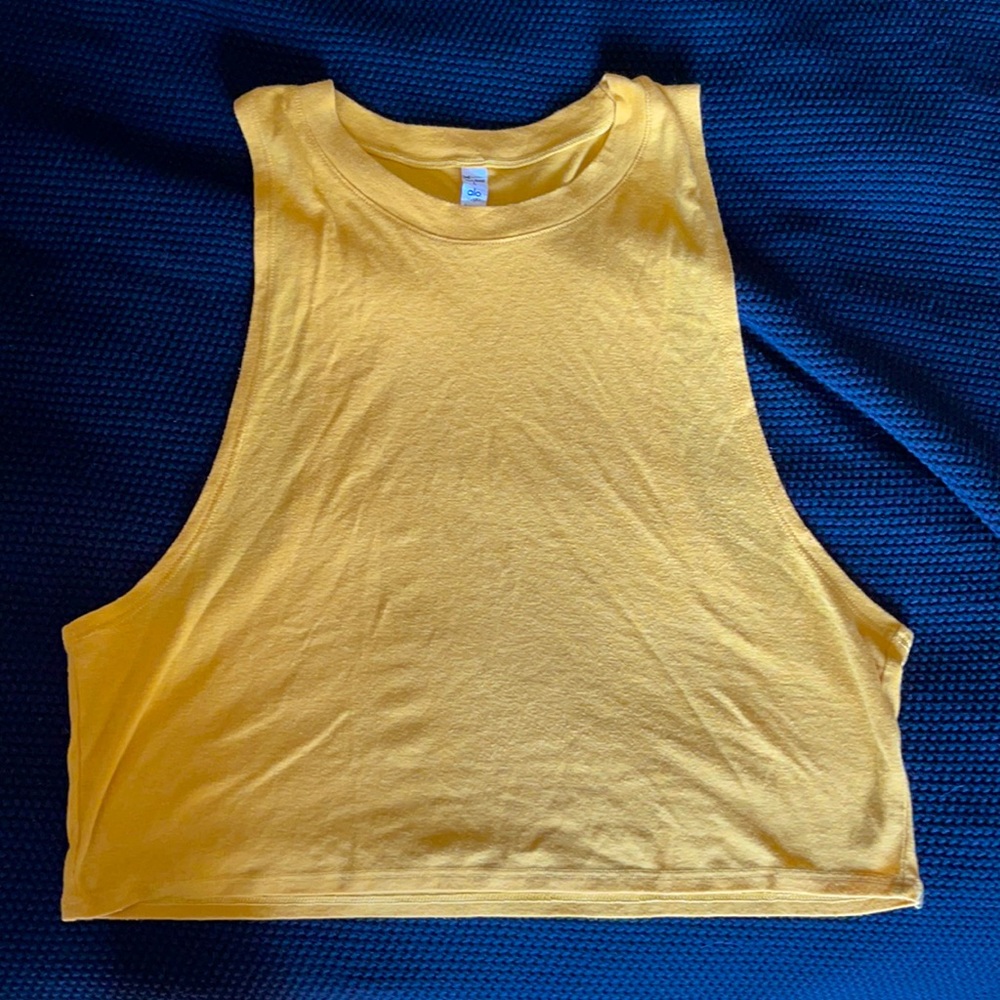 Alo Yoga yellow cropped workout tank large